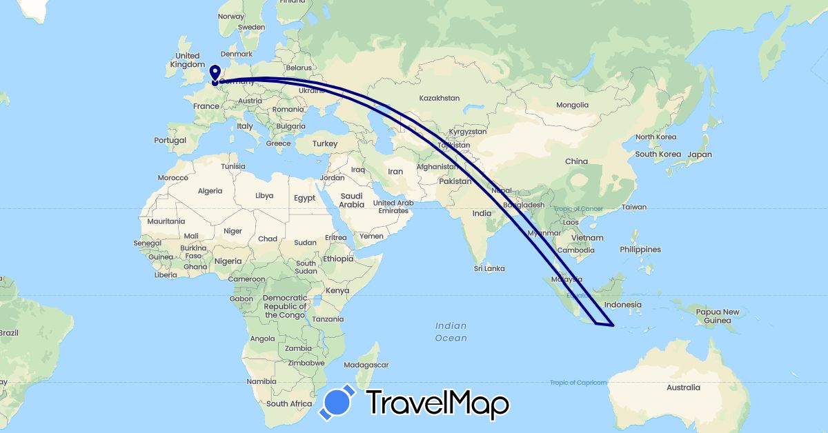 TravelMap itinerary: driving in Belgium, Indonesia, Malaysia (Asia, Europe)